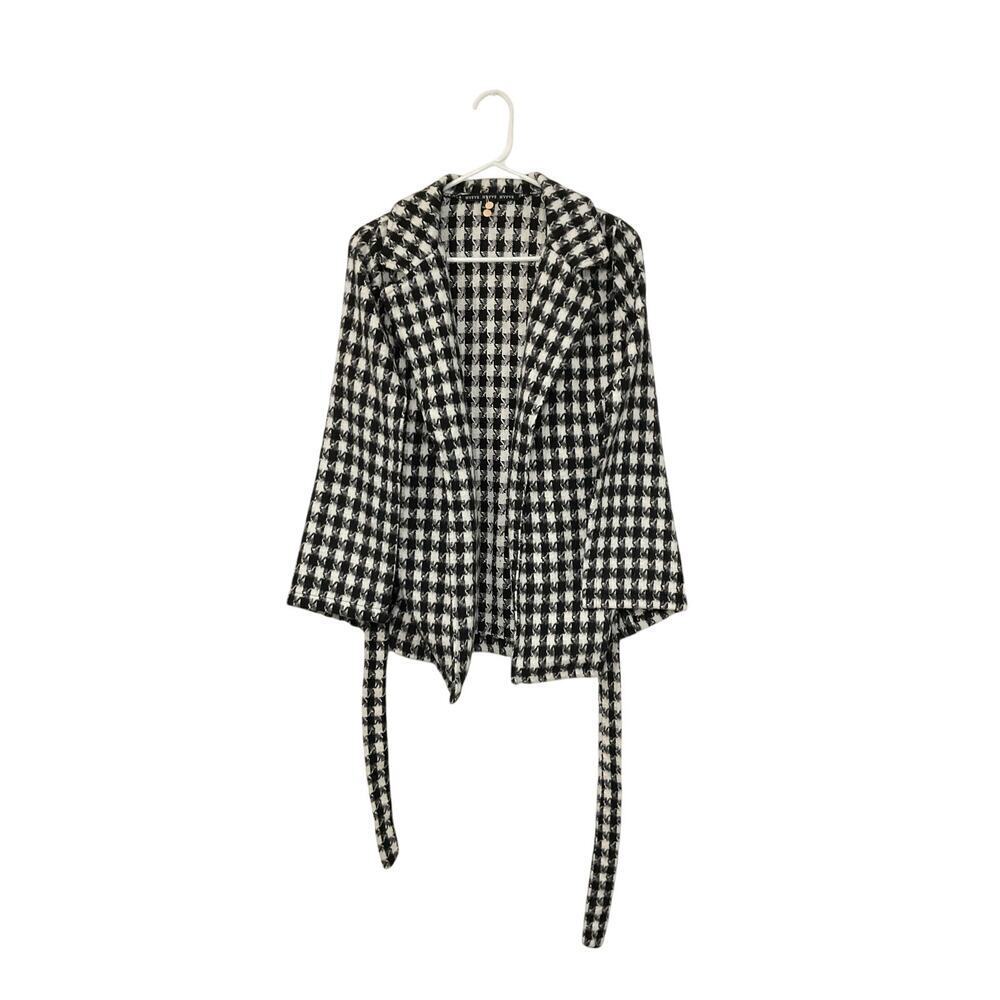 Hyfve Houndstooth Cape Jacket Size Small Black/White Tie Belt Womens - Picture 2 of 8